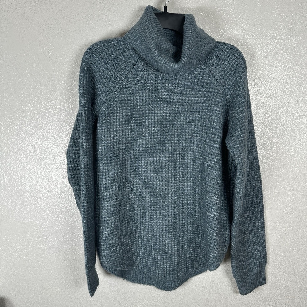 Kuhl Sienna Sweater Womens Small Blue Waffle Knit Turtle Neck Drop Hem Stretch - Picture 1 of 6